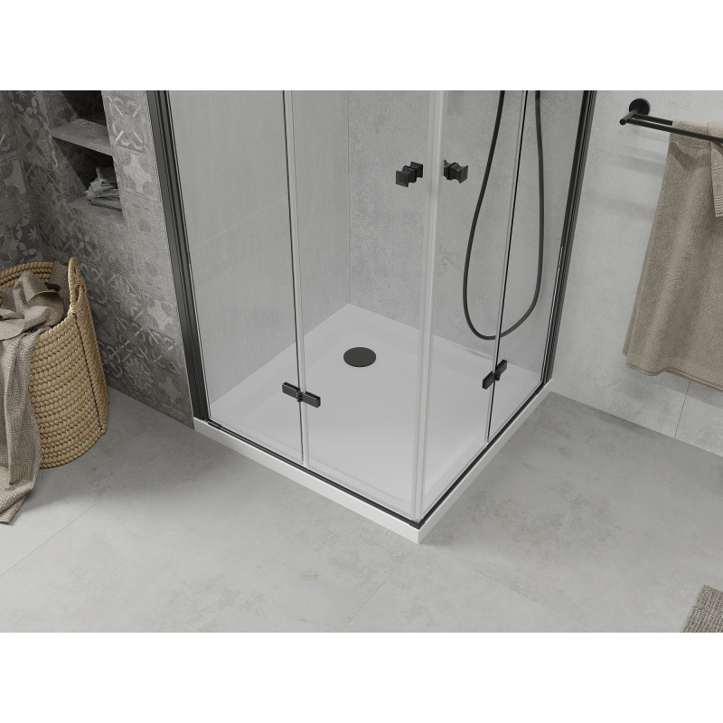 Mexen Lima Duo Duschkabine klappbar 100 x 100 cm, transparent, schwarz + Flat Duschwanne - 856-100-100-70-02-4010B