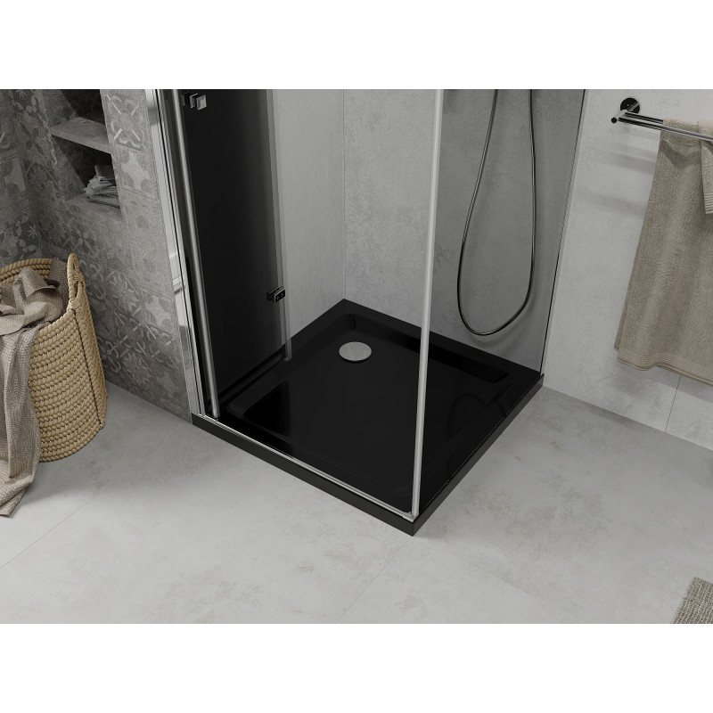 Mexen Lima faltbare Duschkabine 80 x 80 cm, Graphit, Chrom + Duschwanne Flat, schwarz - 856-080-080-01-40-4070