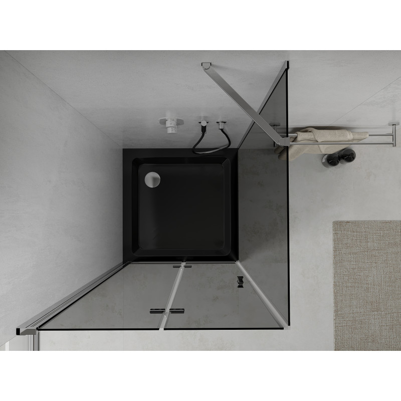 Mexen Lima faltbare Duschkabine 80 x 80 cm, Graphit, Chrom + Duschwanne Flat, schwarz - 856-080-080-01-40-4070