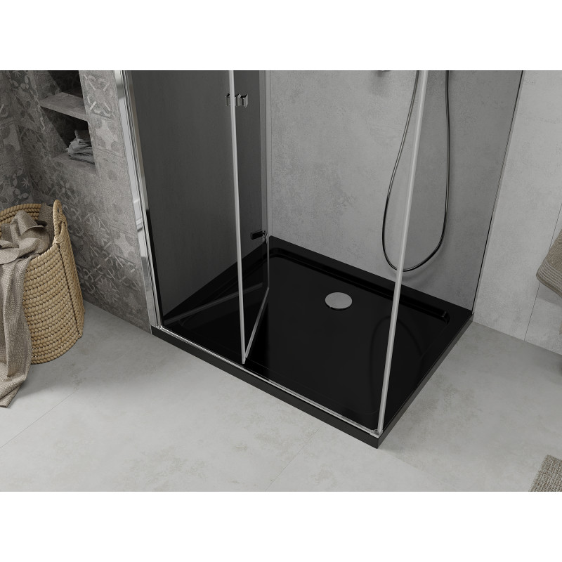 Mexen Lima faltbare Duschkabine 80 x 100 cm, Grafit, Chrom + Duschwanne Flat, schwarz - 856-080-100-01-40-4070