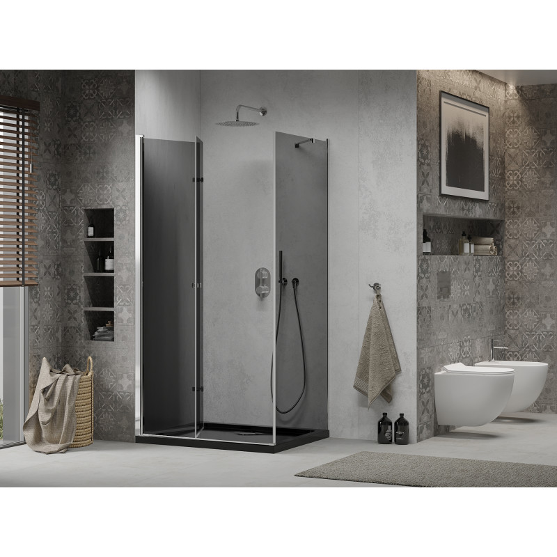 Mexen Lima faltbare Duschkabine 80 x 100 cm, Grafit, Chrom + Duschwanne Flat, schwarz - 856-080-100-01-40-4070