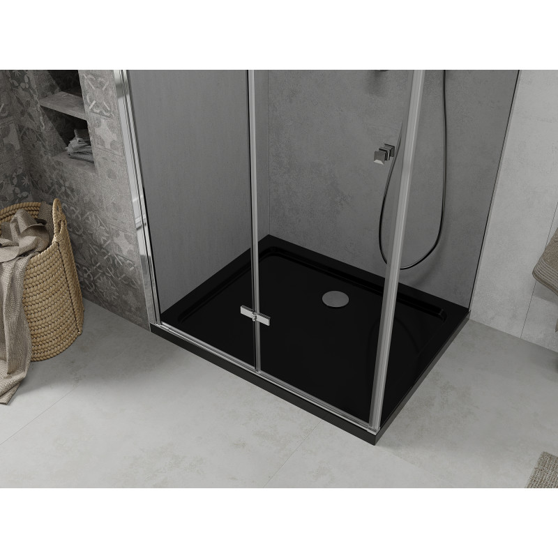 Mexen Lima faltbare Duschkabine 80 x 100 cm, Grafit, Chrom + Duschwanne Flat, schwarz - 856-080-100-01-40-4070