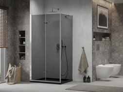 Mexen Lima faltbare Duschkabine 80 x 120 cm, Graphit, Chrom + Duschwanne Flat, schwarz - 856-080-120-01-40-4070