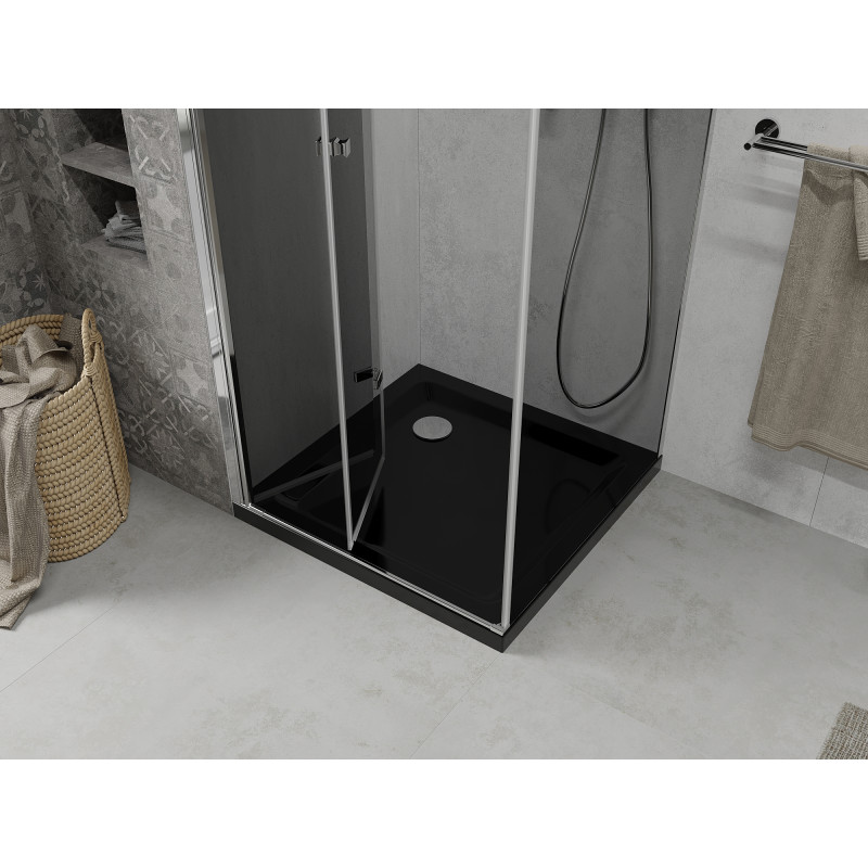 Mexen Lima faltbare Duschkabine 90 x 90 cm, Graphit, Chrom + Duschwanne Flat, schwarz - 856-090-090-01-40-4070