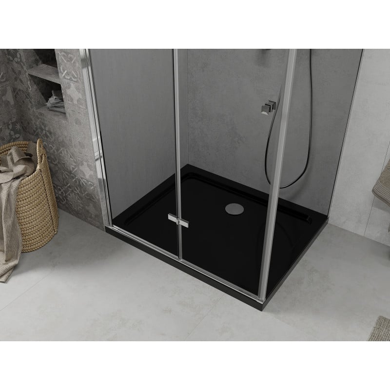 Mexen Lima faltbare Duschkabine 90 x 120 cm, Graphit, Chrom + Duschwanne Flat, schwarz - 856-090-120-01-40-4070