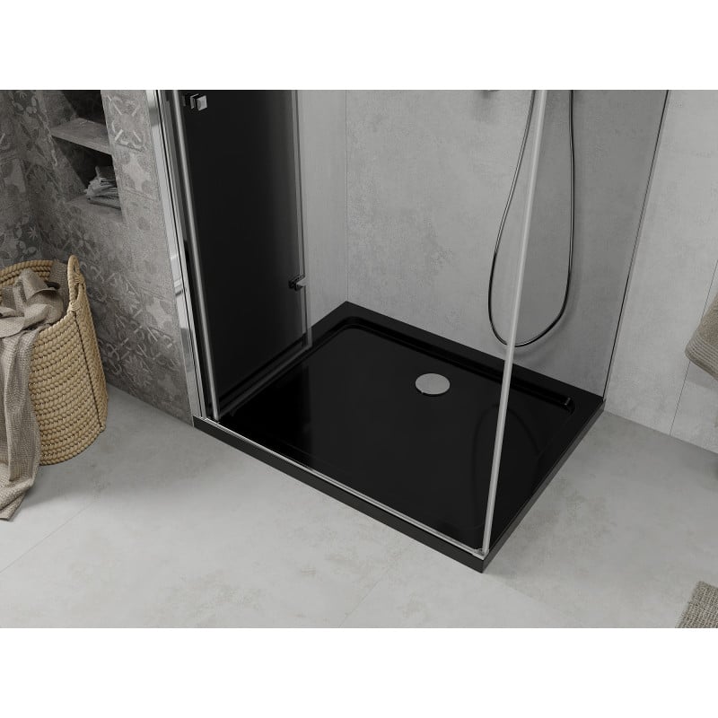 Mexen Lima faltbare Duschkabine 90 x 120 cm, Graphit, Chrom + Duschwanne Flat, schwarz - 856-090-120-01-40-4070