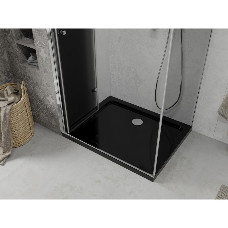 Mexen Lima Faltbare Duschkabine 100 x 80 cm, Graphit, Chrom + Flat Duschwanne, Schwarz - 856-100-080-01-40-4070