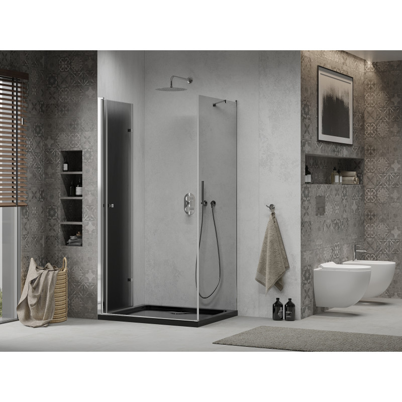 Mexen Lima faltbare Duschkabine 100 x 90 cm, Grafit, Chrom + Duschwanne Flat, schwarz - 856-100-090-01-40-4070