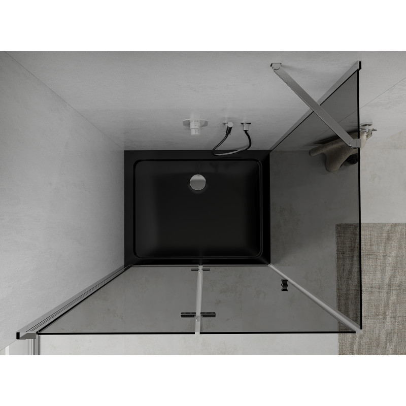 Mexen Lima faltbare Duschkabine 100 x 90 cm, Grafit, Chrom + Duschwanne Flat, schwarz - 856-100-090-01-40-4070