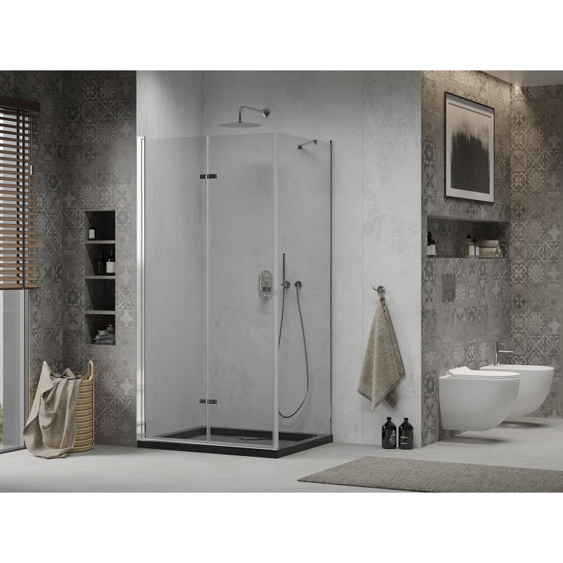 Mexen Lima faltbare Duschkabine 80 x 120 cm, transparent, Chrom + Flat-Duschtasse, schwarz - 856-080-120-01-00-4070