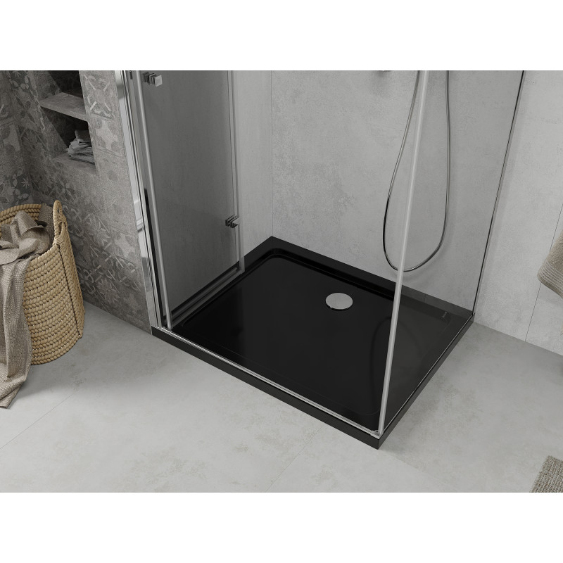 Mexen Lima faltbare Duschkabine 80 x 120 cm, transparent, Chrom + Flat-Duschtasse, schwarz - 856-080-120-01-00-4070