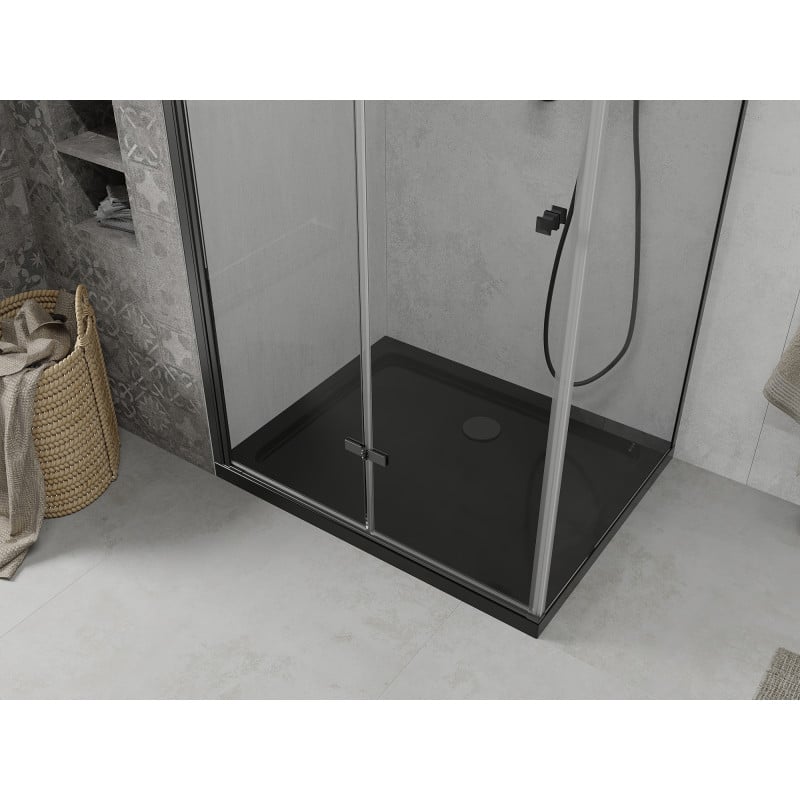Mexen Lima faltbare Duschkabine 80 x 120 cm, transparent, schwarz + Flat-Duschwanne, schwarz - 856-080-120-70-00-4070B
