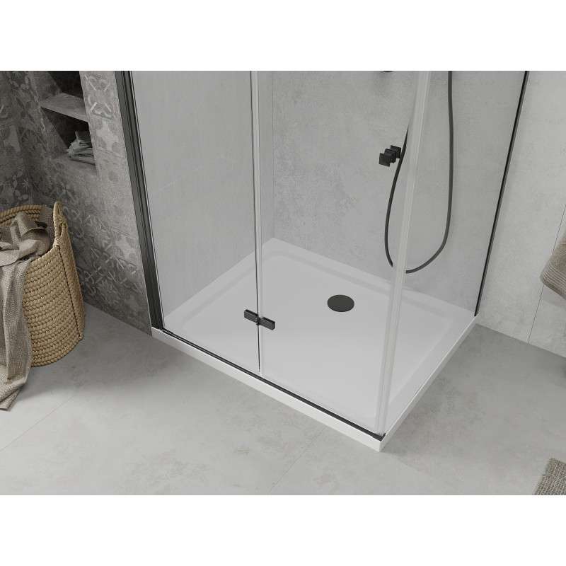 Mexen Lima klappbare Duschkabine 70 x 100 cm, transparent, schwarz + Duschwanne Flat, weiß - 856-070-100-70-00-4010B