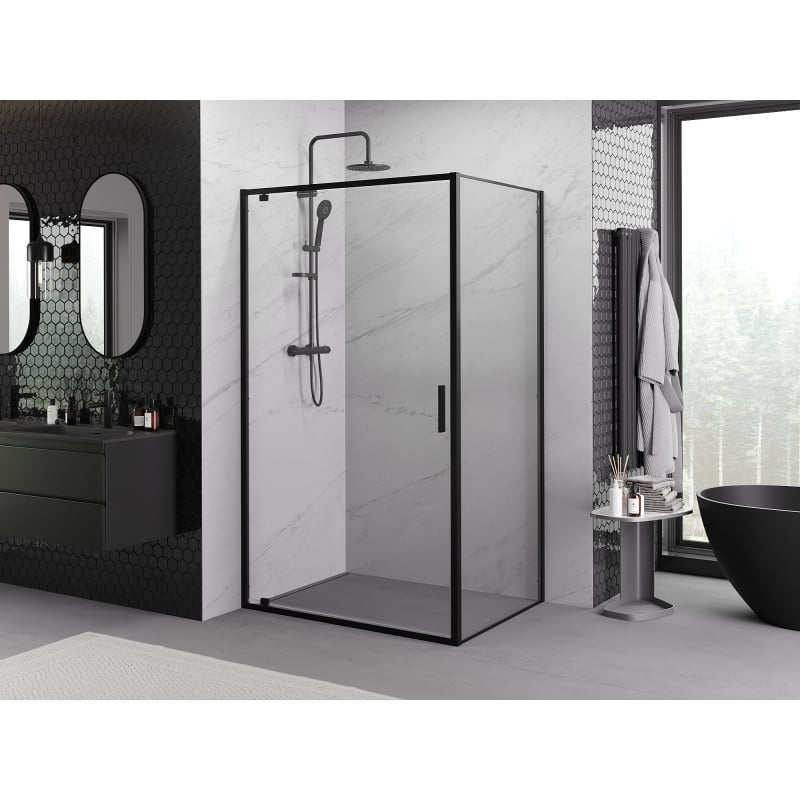 Mexen Exo-BR Schwing-Duschkabine 95 x 75 cm, transparent, schwarz - 8181-095-075-70-00