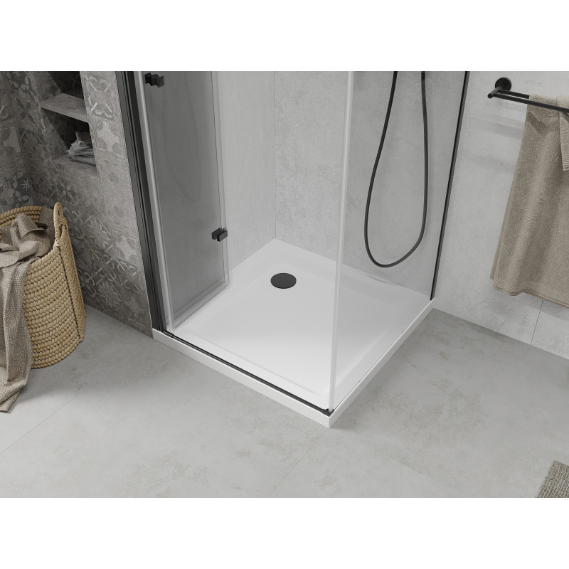 Mexen Lima faltbare Duschkabine 80 x 80 cm, transparent, schwarz + Duschwanne Flat, weiß - 856-080-080-70-00-4010B