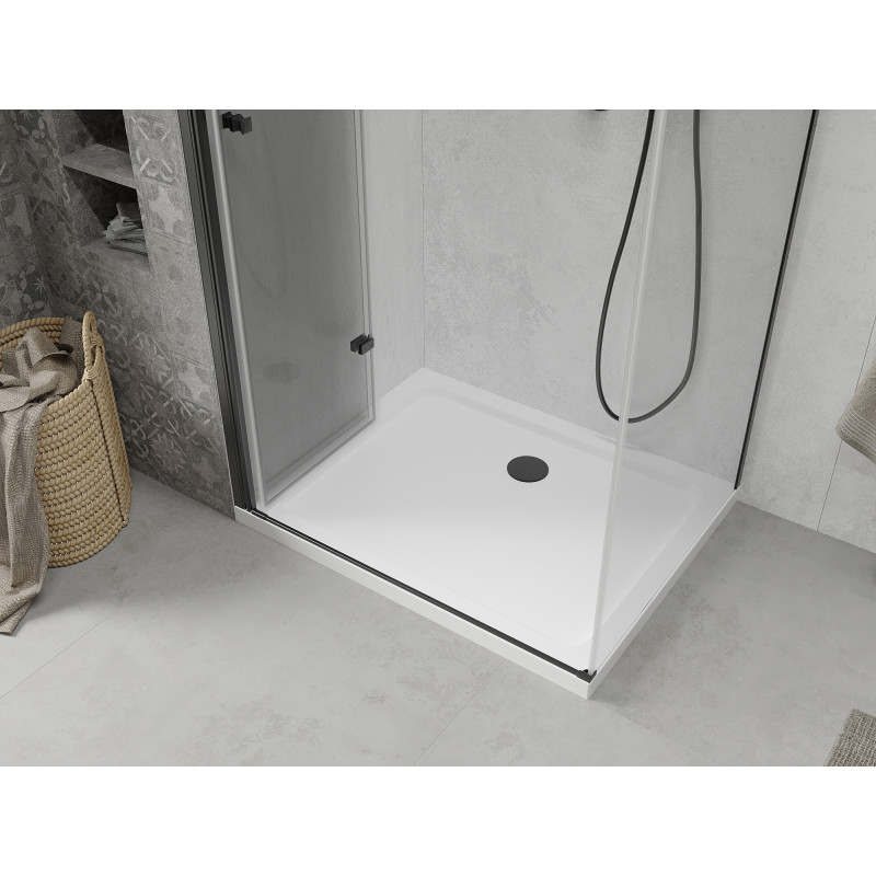 Mexen Lima faltbare Duschkabine 80 x 110 cm, transparent, schwarz + Flat-Duschwanne, weiß - 856-080-110-70-00-4010B