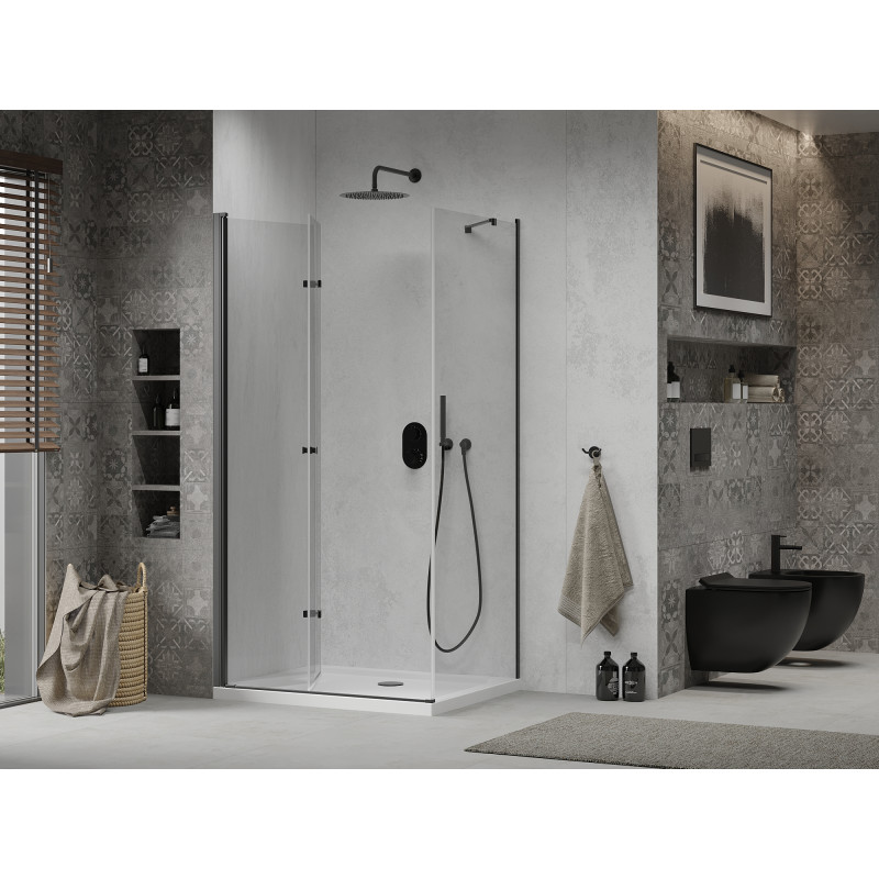 Mexen Lima faltbare Duschkabine 90 x 80 cm, transparent, schwarz + Flat-Duschwanne, weiß - 856-090-080-70-00-4010B