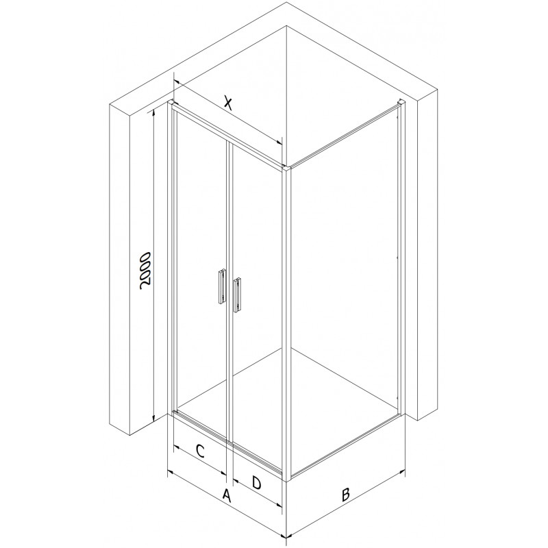 Mexen Exo Duschkabine mit Schwingtür 90 x 95 cm, transparent, schwarz - 814-090-095-70-00