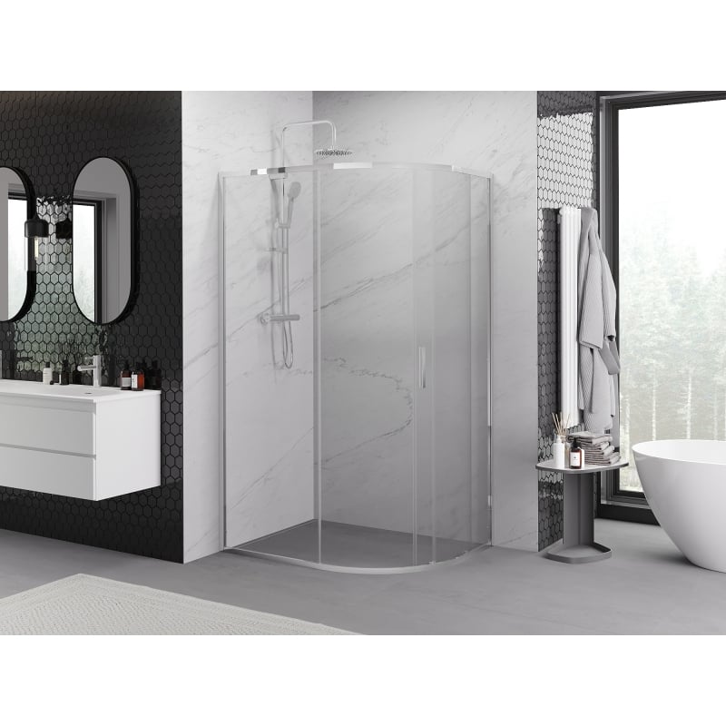 Mexen Exo Duschkabine halbrund asymmetrisch verschiebbar 120 x 90 cm, transparent, chrom - 8131-120-090-01-00