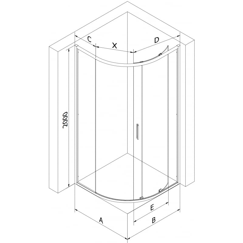 Mexen Exo Duschkabine halbkreisförmig asymmetrisch, schiebbar 100 x 80 cm, transparent, chrom - 8131-100-080-01-00