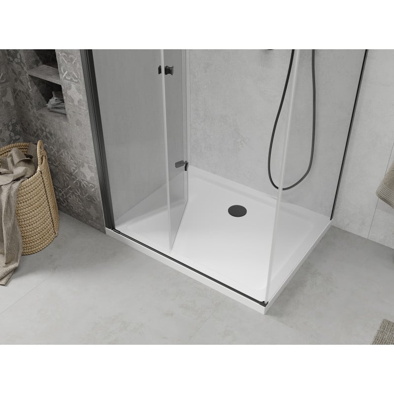 Mexen Lima faltbare Duschkabine 90 x 110 cm, transparent, schwarz + Flachwanne, weiß - 856-090-110-70-00-4010B
