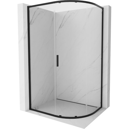 Mexen Exo halbrunde asymmetrische Schiebeduschkabine 90 x 80 cm, transparent, schwarz - 8131-090-080-70-00