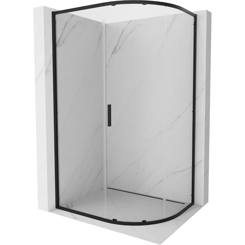 Mexen Exo asymmetrische, halbrunde Duschkabine, 100 x 80 cm, transparent, schwarz - 8131-100-080-70-00