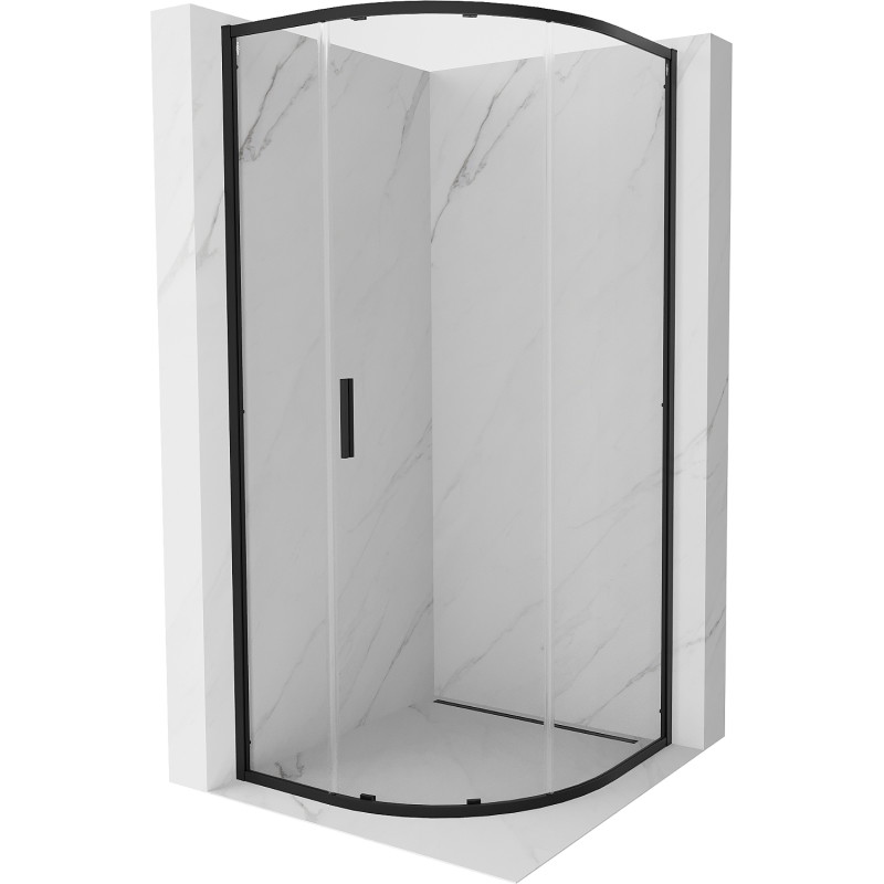 Mexen Exo Duschkabine halbkreisförmig aufschiebbar 90 x 90 cm, transparent, schwarz - 8131-090-090-70-00
