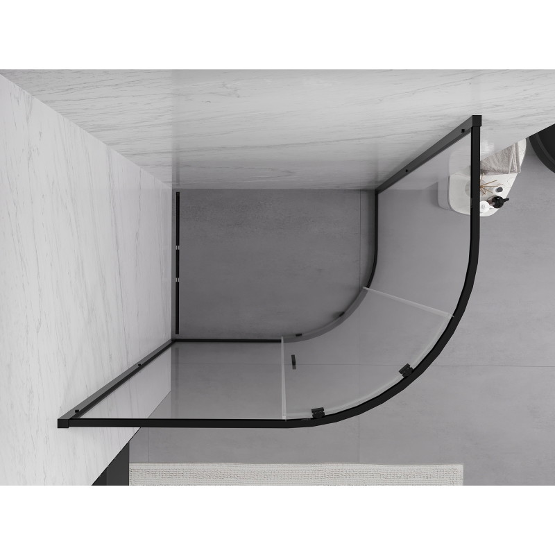 Mexen Exo-S asymmetrische, halbrunde Schiebeduschkabine 90 x 80 cm, transparent, schwarz - 8131-090-080-70-00