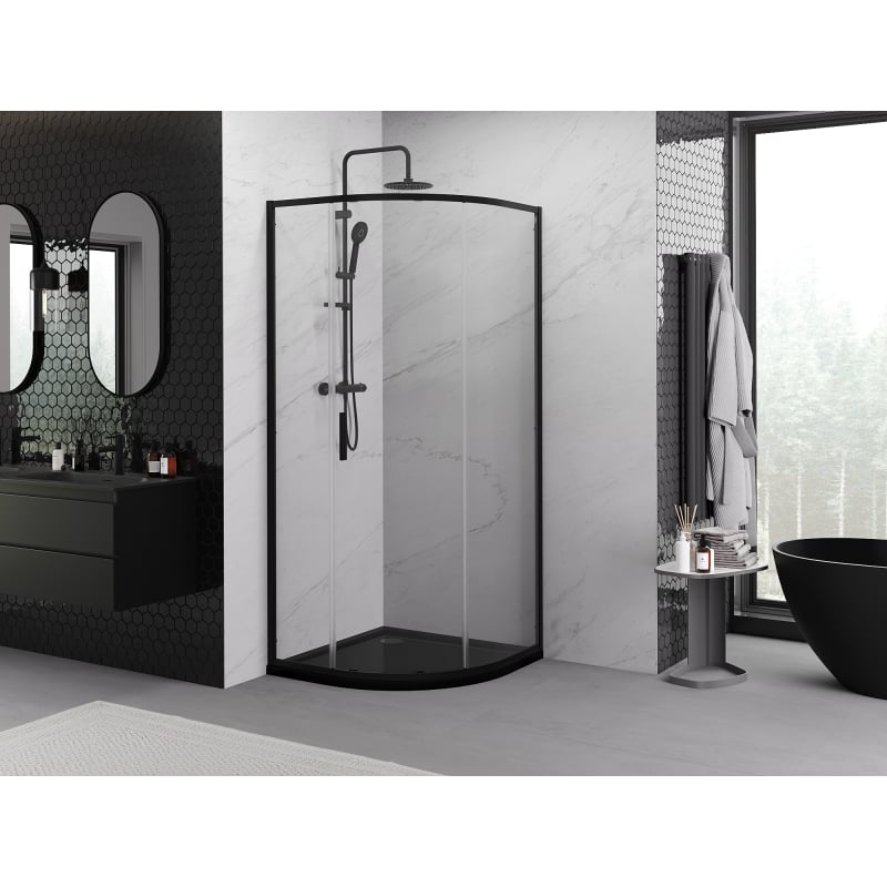 Mexen Exo Duschkabine halbkreisförmig Schiebetür 100 x 100 cm, transparent, schwarz - 8131-100-100-70-00