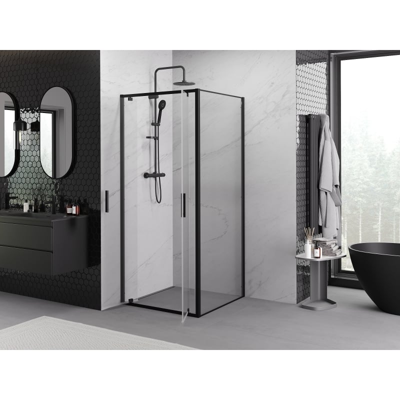 Mexen Exo Duschkabine schwenkbar 100 x 100 cm, transparent, schwarz - 8182-100-100-70-00