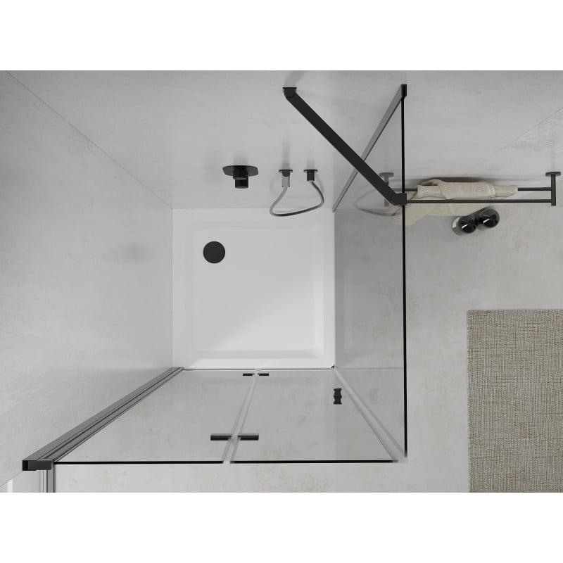 Mexen Lima faltbare Duschkabine 100 x 100 cm, transparent, schwarz + Flat Duschwanne, weiß - 856-100-100-70-00-4010B