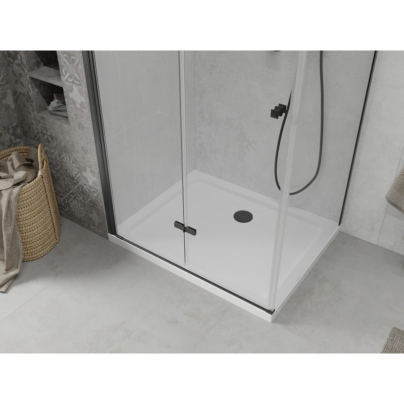 Mexen Lima faltbare Duschkabine 100 x 110 cm, transparent, schwarz + Duschwanne Flat, weiß - 856-100-110-70-00-4010B