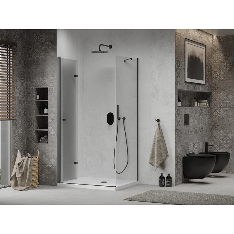 Mexen Lima faltbare Duschkabine 100 x 110 cm, transparent, schwarz + Duschwanne Flat, weiß - 856-100-110-70-00-4010B