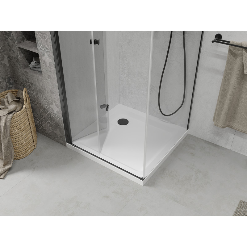 Mexen Lima faltbare Duschkabine 70 x 70 cm, transparent, schwarz + Flat-Duschtasse, weiß - 856-070-070-70-00-4010B