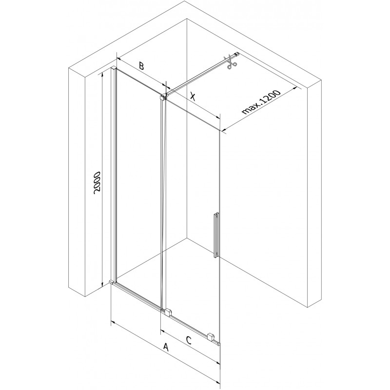 Mexen Velar Duschwand Schiebetür Walk-in 110 x 200 cm, Frost 8 mm, gebürstetes Kupfer - 871-110-000-33-65