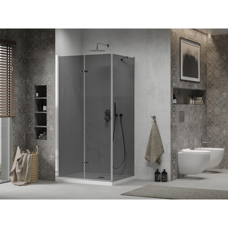 Mexen Lima faltbare Duschkabine 70 x 110 cm, Graphit, Chrom + Duschwanne Flat, Weiß - 856-070-110-01-40-4010