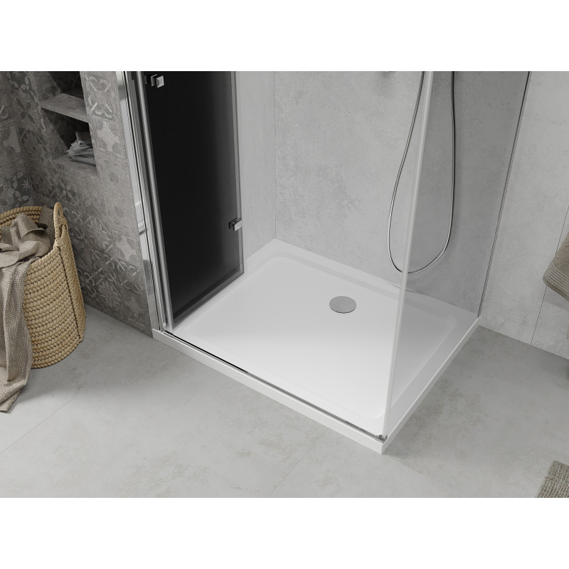 Mexen Lima faltbare Duschkabine 70 x 80 cm, Graphit, Chrom + Duschwanne Flat, Weiß - 856-070-080-01-40-4010