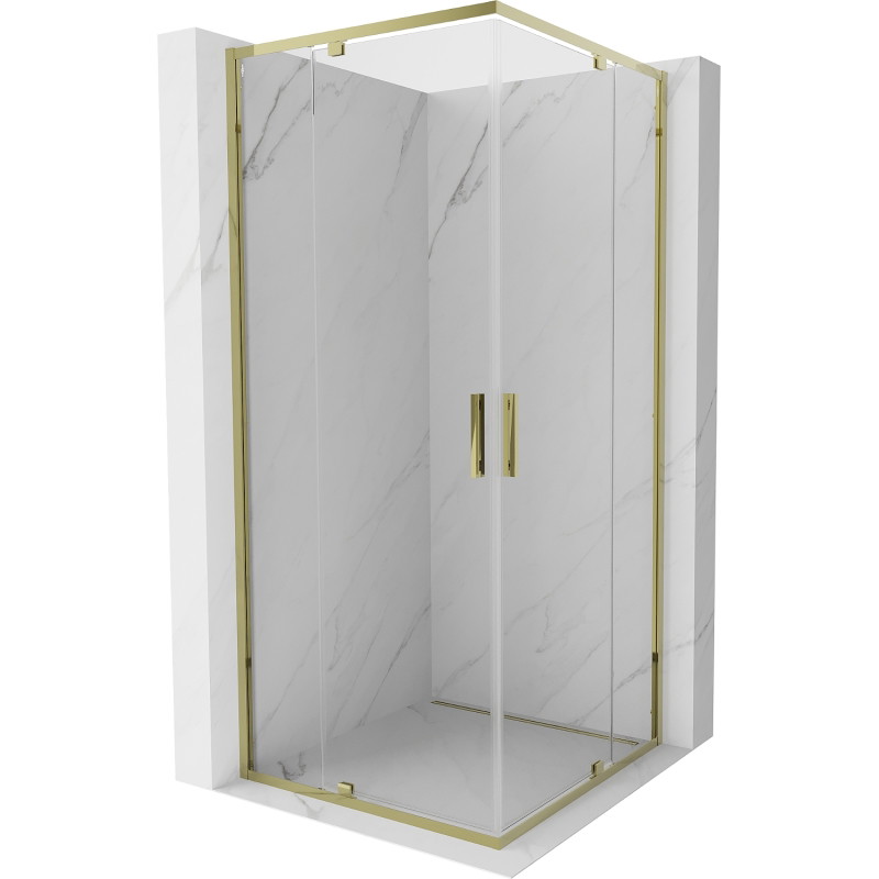 Mexen Exo-R Duo quadratische Duschkabine mit Schwingtür 90 x 90 cm, transparent, gold - 8110-090-090-50-00