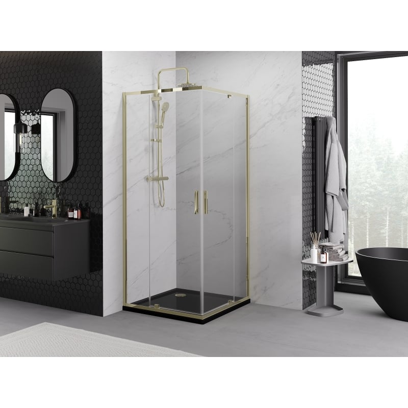 Mexen Exo Eckduschkabine schwenkbar 90 x 90 cm, transparent, gold - 8110-090-090-50-00