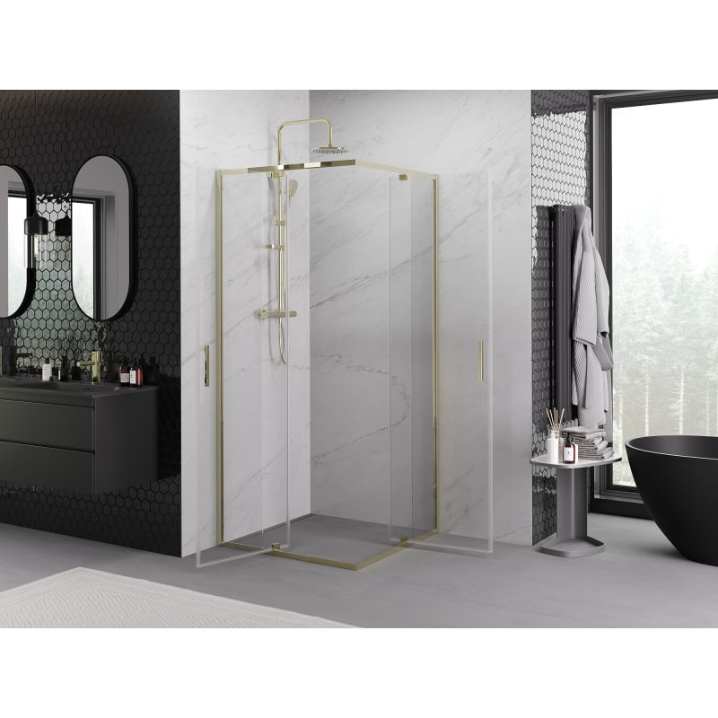 Mexen Exo Eckduschkabine schwenkbar 90 x 90 cm, transparent, gold - 8110-090-090-50-00