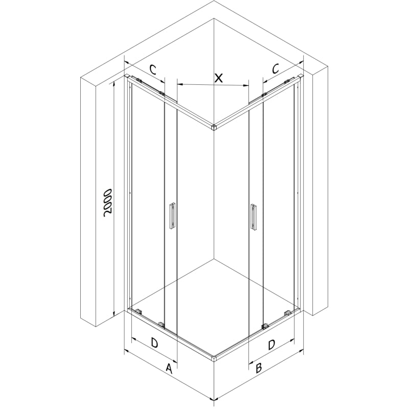 Mexen Exo-S Duo quadratische Duschkabine mit Schiebetür 90 x 90 cm, transparent, gold - 8111-090-090-50-00
