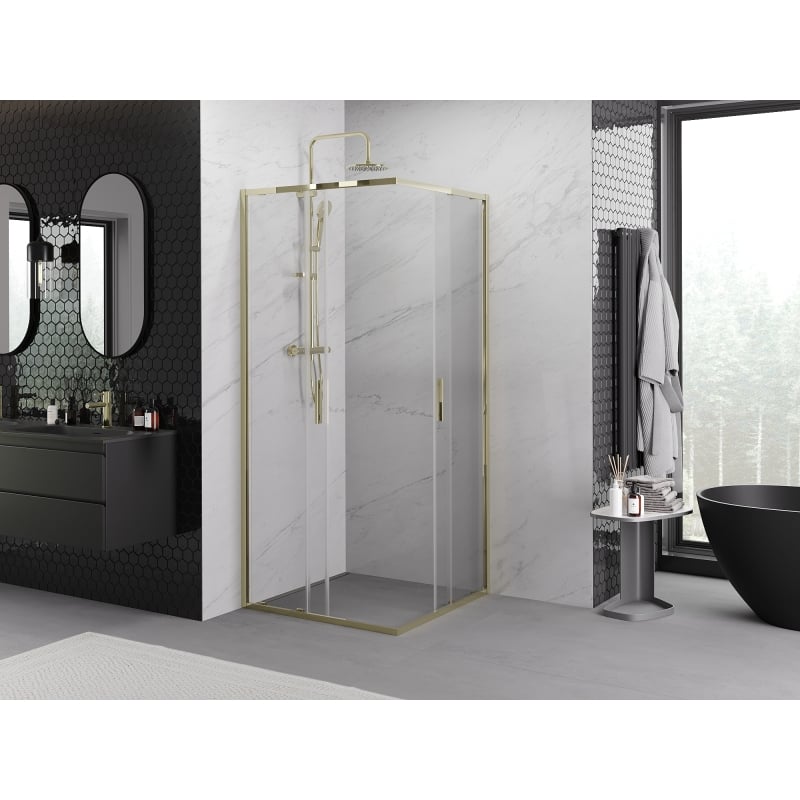 Mexen Exo-S Duo quadratische Duschkabine mit Schiebetür 90 x 90 cm, transparent, gold - 8111-090-090-50-00