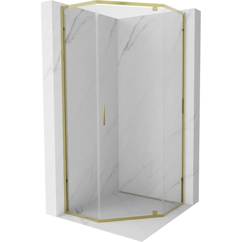 Mexen Exo fünfeckige Duschkabine klappbar 80 x 80 cm, transparent, gold - 812-080-080-50-00