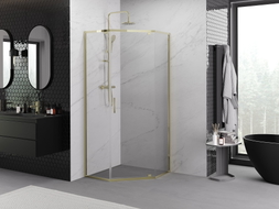 Mexen Exo fünfeckige Duschkabine klappbar 80 x 80 cm, transparent, gold - 812-080-080-50-00