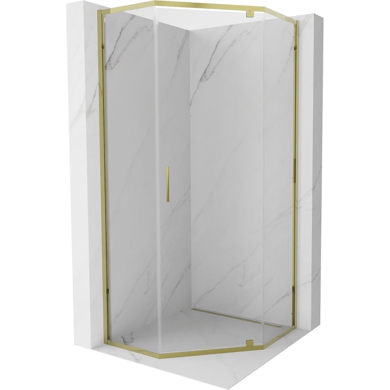 Mexen Exo-R fünfeckige Duschkabine mit Drehtür 90 x 90 cm, transparent, gold - 812-090-090-50-00
