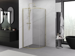 Mexen Exo Duschkabine rund verschiebbar 80 x 80 cm, transparent, gold - 8131-080-080-50-00