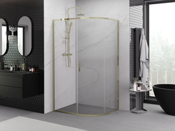 Mexen Exo Duschkabine halbrund, schiebbar 90 x 80 cm, transparent, gold - 8131-090-080-50-00