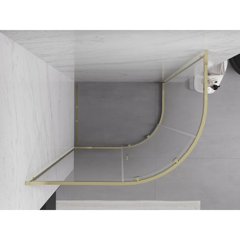 Mexen Exo Duschkabine halbrund, schiebbar 90 x 80 cm, transparent, gold - 8131-090-080-50-00