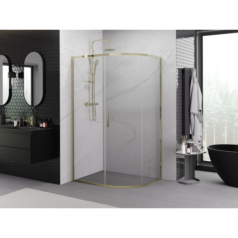 Mexen Exo asymmetrische, halbrunde Duschkabine 120 x 90 cm, transparent, golden - 8131-120-090-50-00